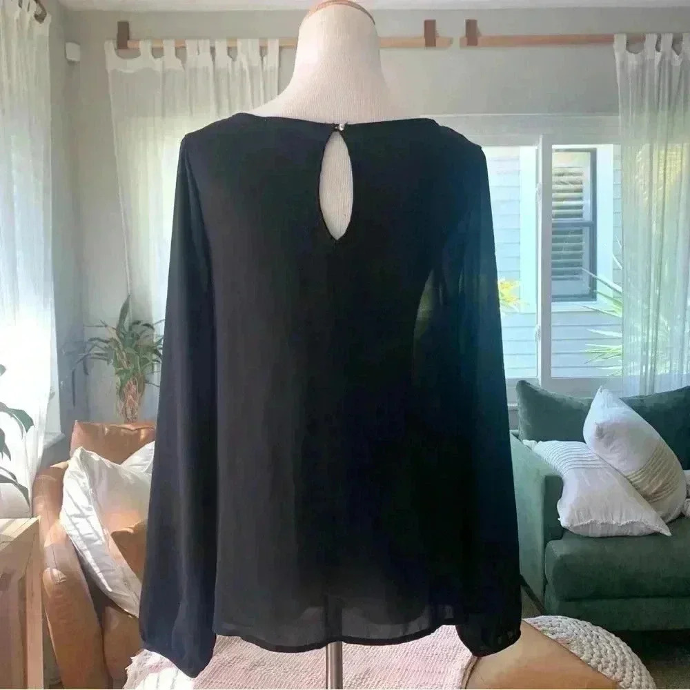 Sienna Sky black front knit chiffon blouse - Picture 3 of 4